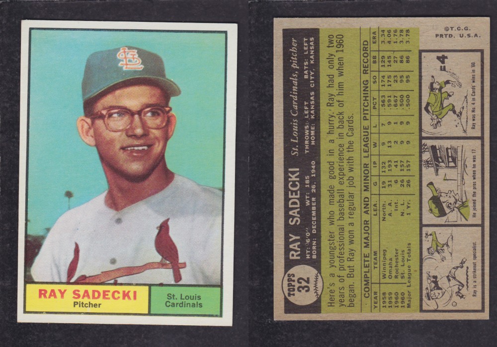 1962 TOPPS BASEBALL CARD #32 R. SADECKI photo 1962 TOPPS BASEBALL CARD #32 R. SADECKI photo