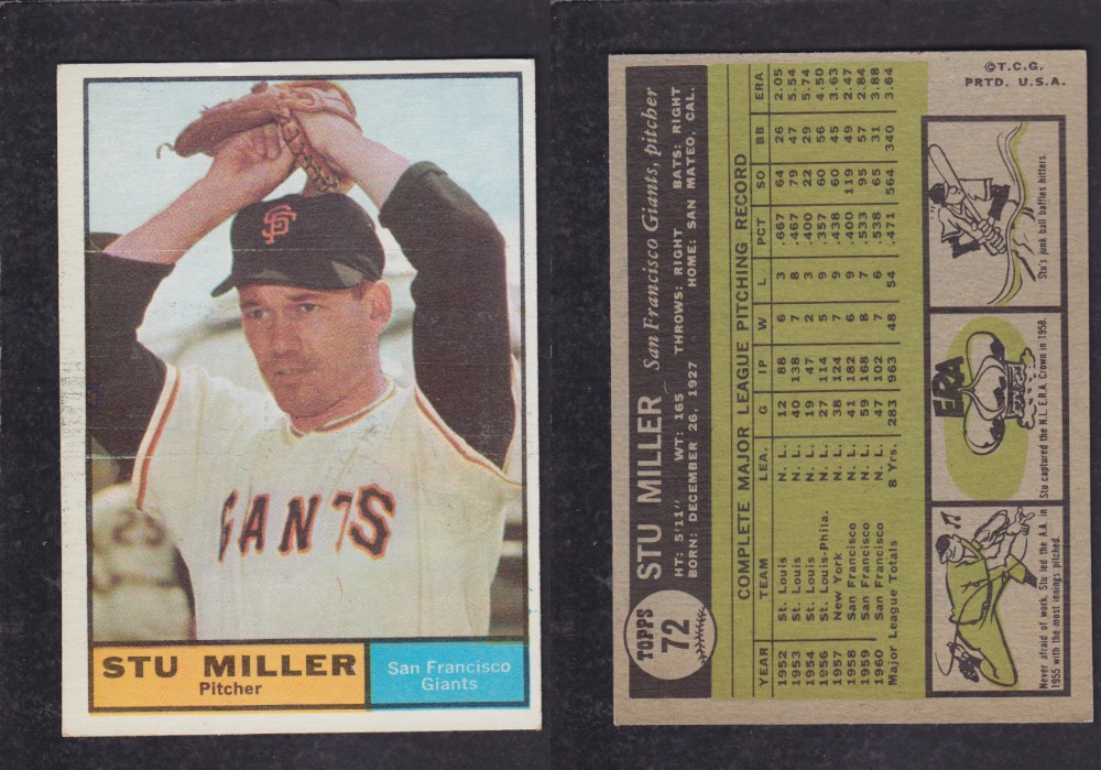 1962 TOPPS BASEBALL CARD #72 S. MILLER photo 1962 TOPPS BASEBALL CARD #72 S. MILLER photo