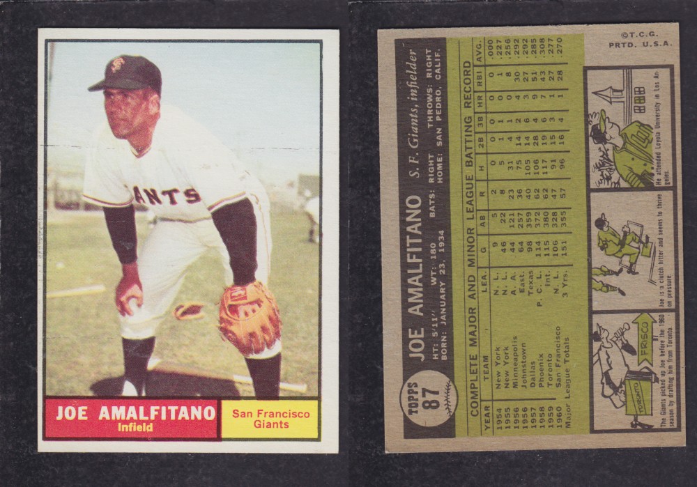 1962 TOPPS BASEBALL CARD #87 J. AMALFITANO photo 1962 TOPPS BASEBALL CARD #87 J. AMALFITANO photo