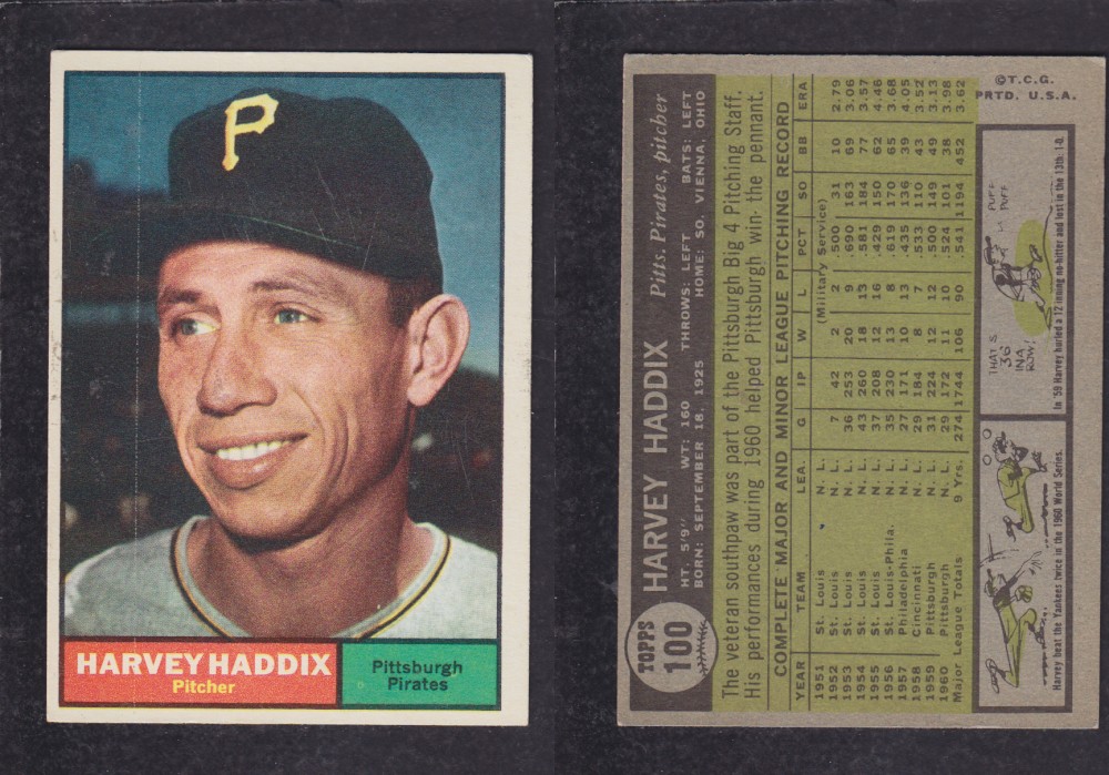 1962 TOPPS BASEBALL CARD #100 H. HADDIX photo 1962 TOPPS BASEBALL CARD #100 H. HADDIX photo