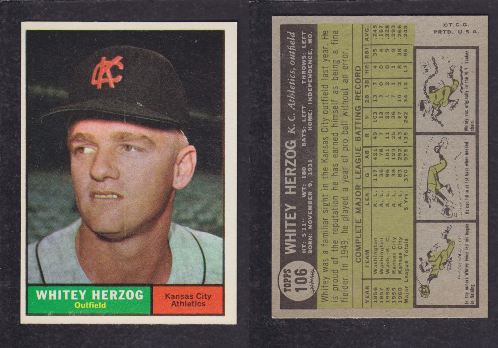 1962 TOPPS BASEBALL CARD #106 W. HERZOG photo 1962 TOPPS BASEBALL CARD #106 W. HERZOG photo