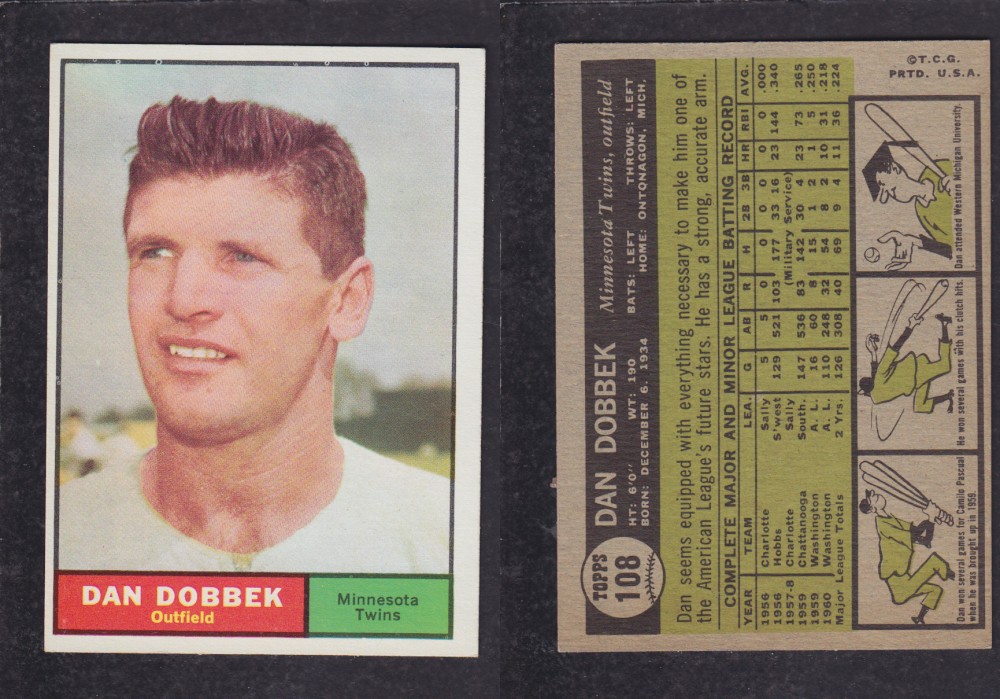 1962 TOPPS BASEBALL CARD #108 D. DOBBEK photo 1962 TOPPS BASEBALL CARD #108 D. DOBBEK photo
