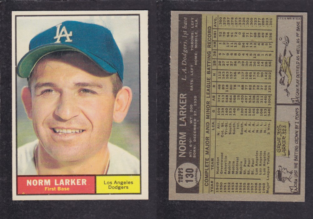 1962 TOPPS BASEBALL CARD #130 N. LARKER photo 1962 TOPPS BASEBALL CARD #130 N. LARKER photo