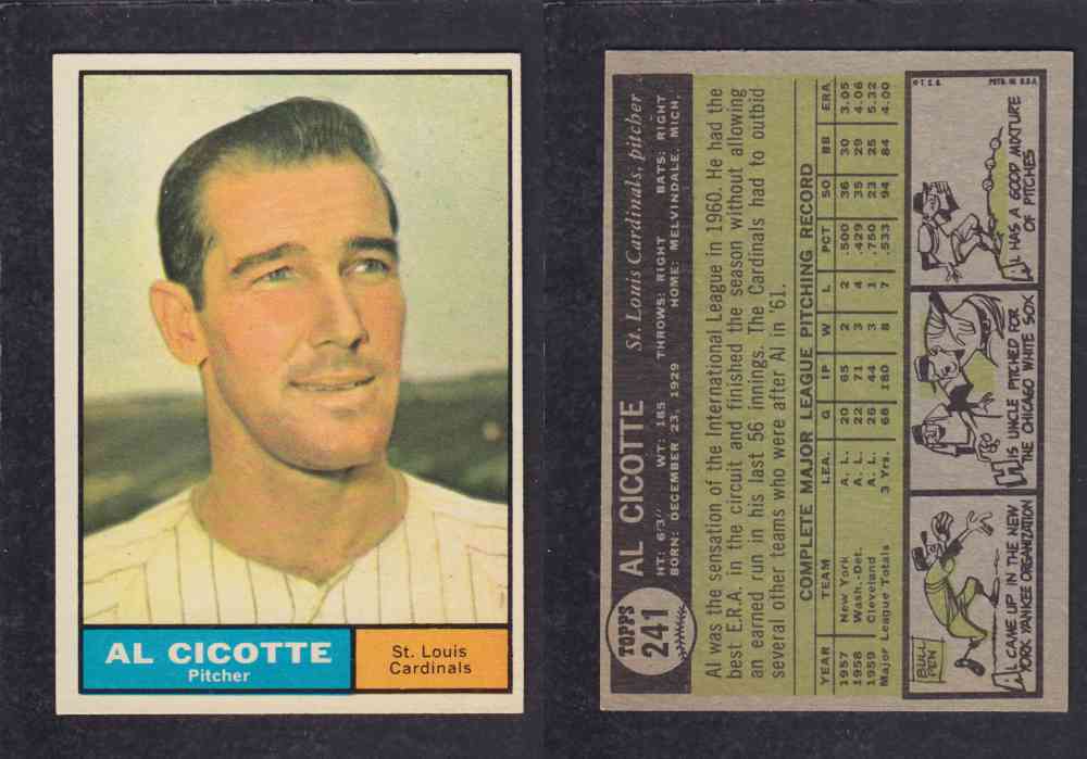 1962  TOPPS BASEBALL CARD #241  A. CICOTTE photo