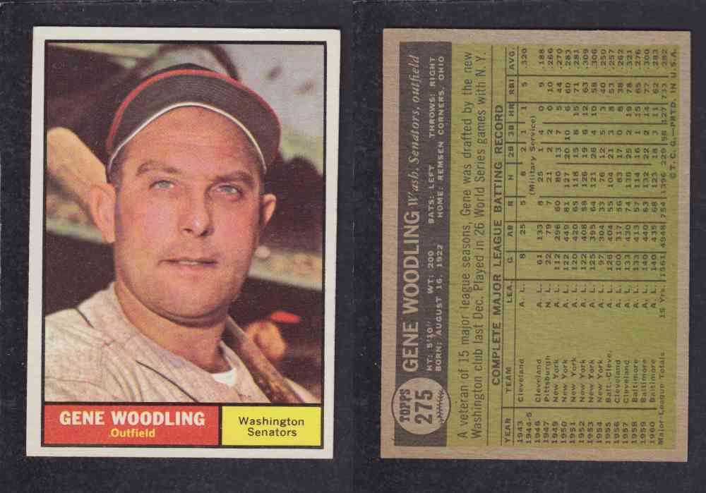 1961 TOPPS BASEBALL CARD #275 G. WOODLING photo 1961 TOPPS BASEBALL CARD #275 G. WOODLING photo