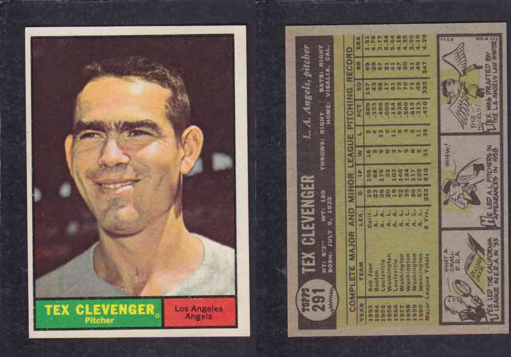 1961 TOPPS BASEBALL CARD #291 T. CLEVENGER photo 1961 TOPPS BASEBALL CARD #291 T. CLEVENGER photo
