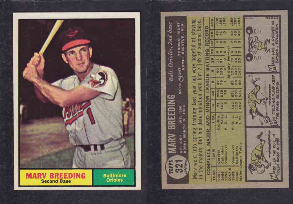 1961 TOPPS BASEBALL CARD #321 M. BREEDING photo 1961 TOPPS BASEBALL CARD #321 M. BREEDING photo