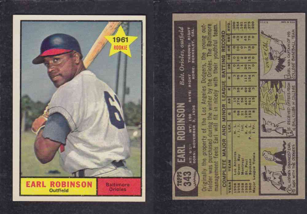 1961 TOPPS BASEBALL CARD #343 E. ROBINSON photo 1961 TOPPS BASEBALL CARD #343 E. ROBINSON photo