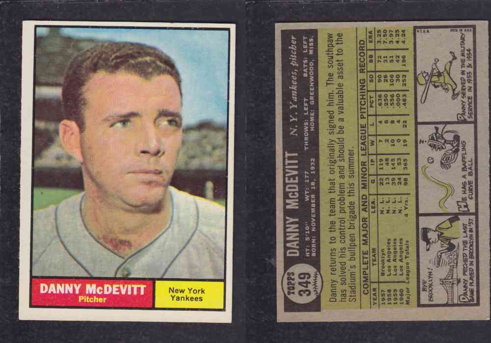 1961 TOPPS BASEBALL CARD #349 D. McDEVITT photo 1961 TOPPS BASEBALL CARD #349 D. McDEVITT photo