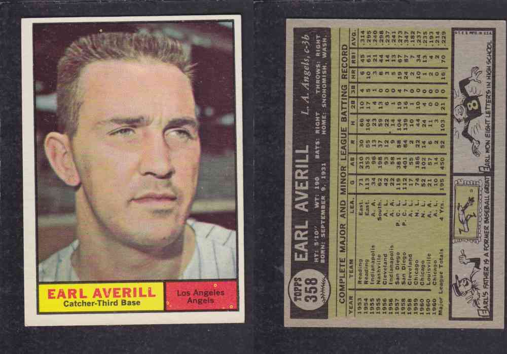 1961 TOPPS BASEBALL CARD #358 E. AVERILL photo 1961 TOPPS BASEBALL CARD #358 E. AVERILL photo