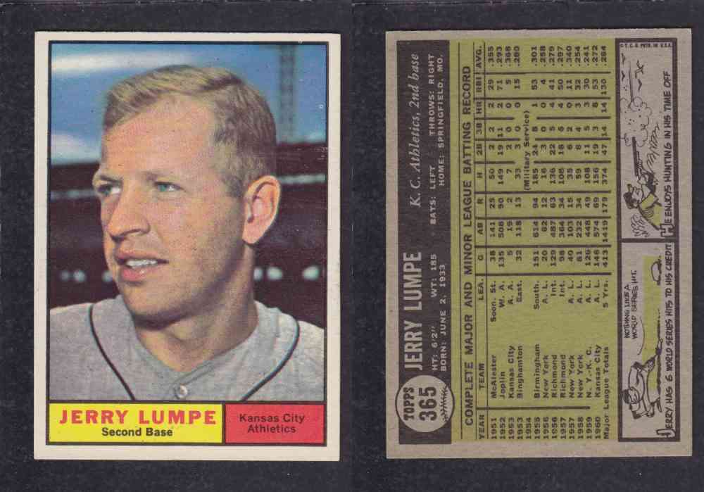 1961 TOPPS BASEBALL CARD #365 J. LUMPE photo 1961 TOPPS BASEBALL CARD #365 J. LUMPE photo