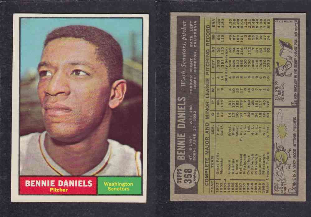 1961 TOPPS BASEBALL CARD #368 B. DANIELS photo 1961 TOPPS BASEBALL CARD #368 B. DANIELS photo
