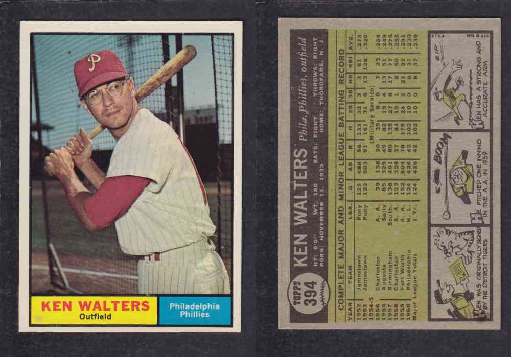 1961 TOPPS BASEBALL CARD #394 K. WALTERS photo 1961 TOPPS BASEBALL CARD #394 K. WALTERS photo