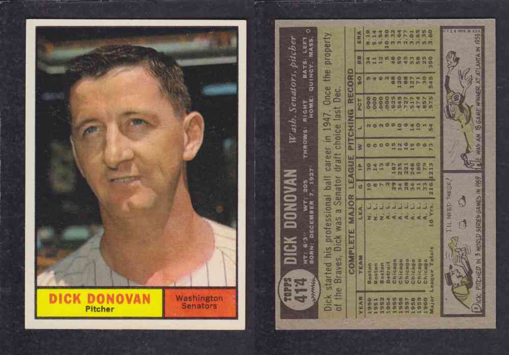 1961 TOPPS BASEBALL CARD #414 D. DONOVAN photo 1961 TOPPS BASEBALL CARD #414 D. DONOVAN photo