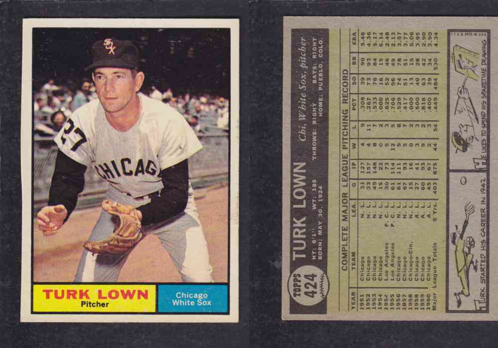 1961 TOPPS BASEBALL CARD #424 T. LOWN photo 1961 TOPPS BASEBALL CARD #424 T. LOWN photo
