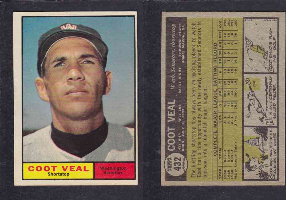 1961 TOPPS BASEBALL CARD #432 C. VEAL photo 1961 TOPPS BASEBALL CARD #432 C. VEAL photo