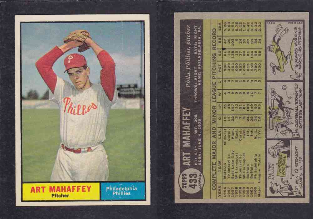 1961 TOPPS BASEBALL CARD #433 A. MAHAFFEY photo 1961 TOPPS BASEBALL CARD #433 A. MAHAFFEY photo