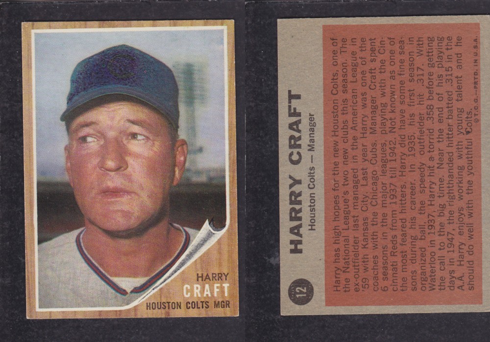 1962 TOPPS BASEBALL CARD #12 H. CRAFT photo 1962 TOPPS BASEBALL CARD #12 H. CRAFT photo