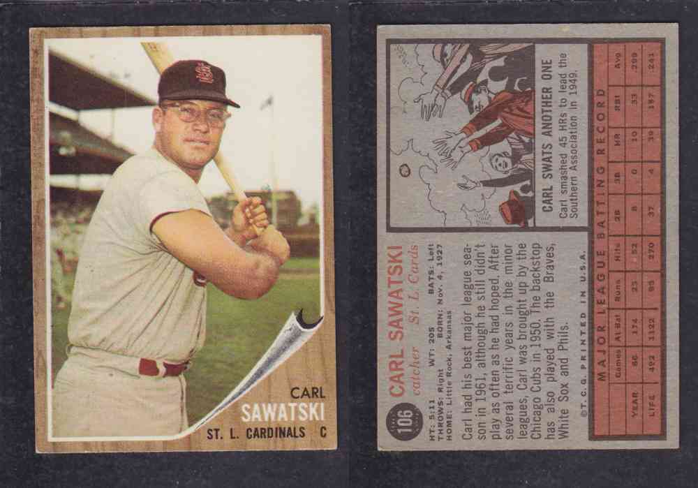 1962 TOPPS BASEBALL CARD #106 C. SAWATSKI photo 1962 TOPPS BASEBALL CARD #106 C. SAWATSKI photo
