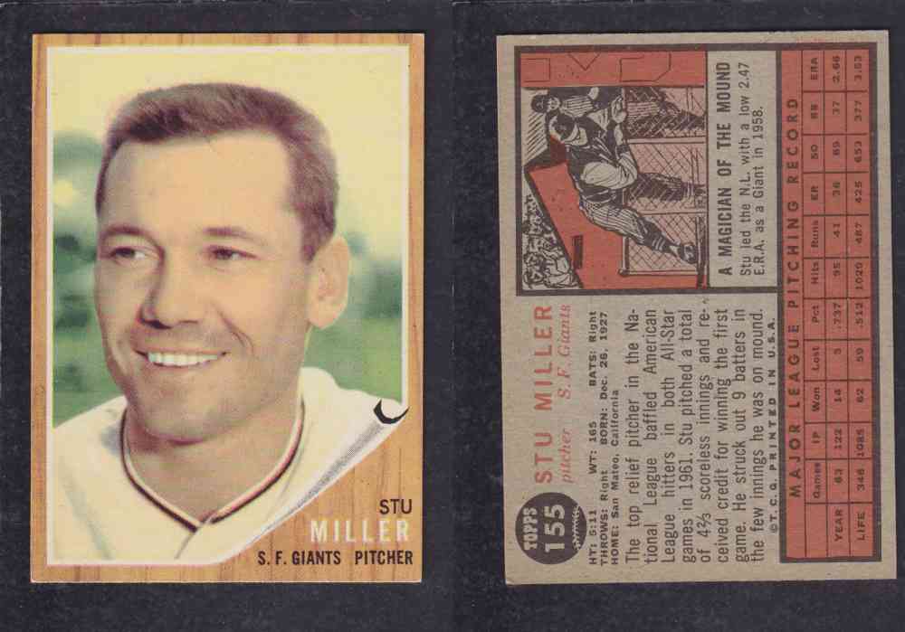 1962 TOPPS BASEBALL CARD #155 S. MILLER photo 1962 TOPPS BASEBALL CARD #155 S. MILLER photo