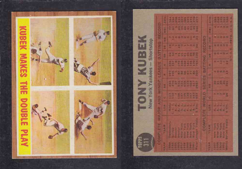 1962 TOPPS BASEBALL CARD #311 TONY KUBEK photo 1962 TOPPS BASEBALL CARD #311 TONY KUBEK photo