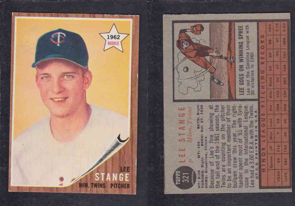 1962  TOPPS BASEBALL CARD #321  L. STANGE  photo