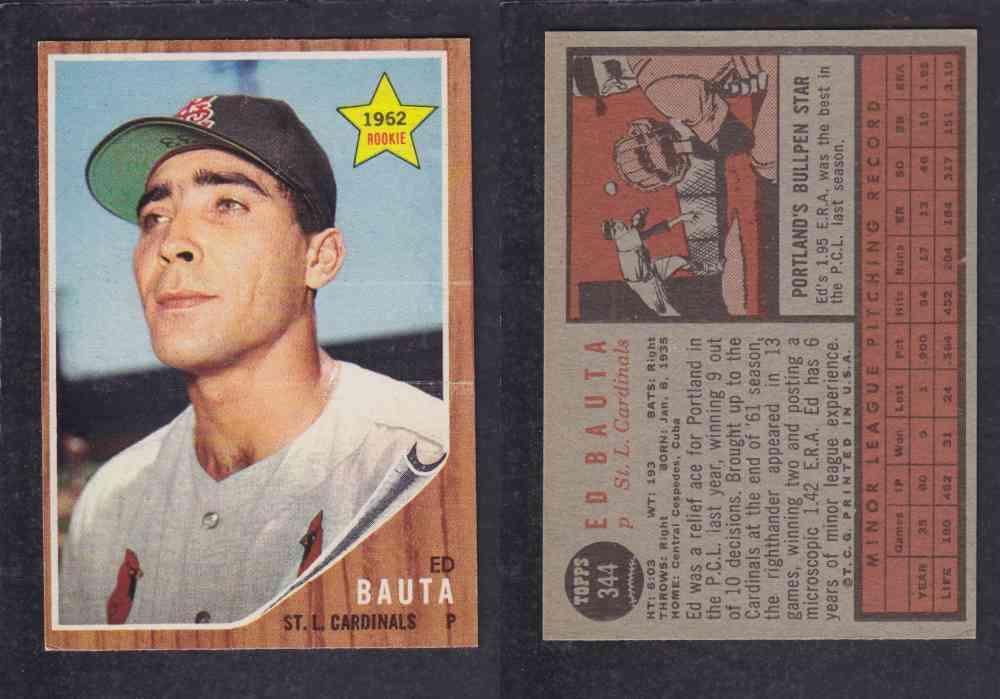 1962 TOPPS BASEBALL CARD #344 E. BAUTA photo 1962 TOPPS BASEBALL CARD #344 E. BAUTA photo