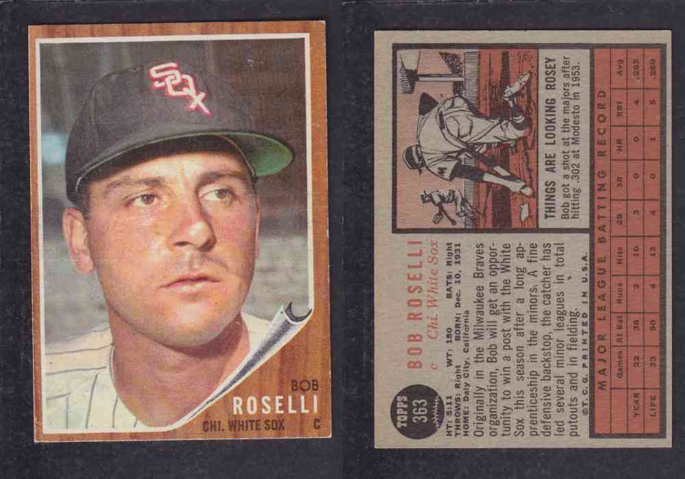 1962 TOPPS BASEBALL CARD #363 B. ROSELLI photo 1962 TOPPS BASEBALL CARD #363 B. ROSELLI photo