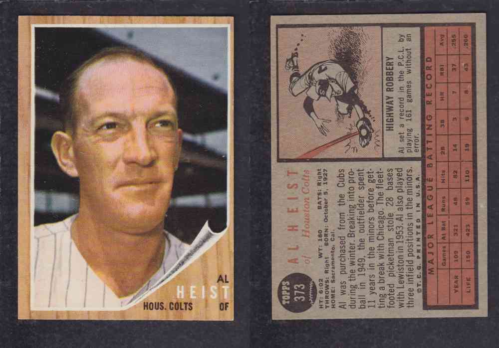 1962 TOPPS BASEBALL CARD #373 A. HEIST photo 1962 TOPPS BASEBALL CARD #373 A. HEIST photo