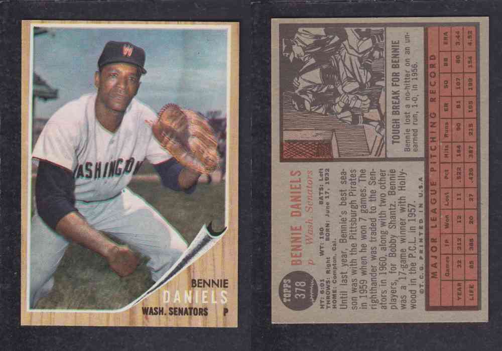 1962  TOPPS BASEBALL CARD #378  B. DANIELS photo