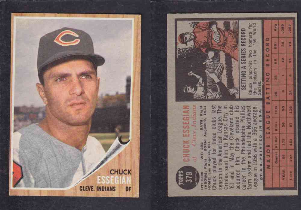1962 TOPPS BASEBALL CARD #379 C. ESSEGIAN photo 1962 TOPPS BASEBALL CARD #379 C. ESSEGIAN photo