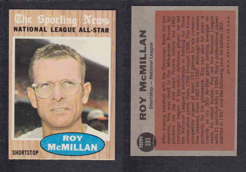 1962 TOPPS BASEBALL CARD #393 R. McMILLAN photo 1962 TOPPS BASEBALL CARD #393 R. McMILLAN photo