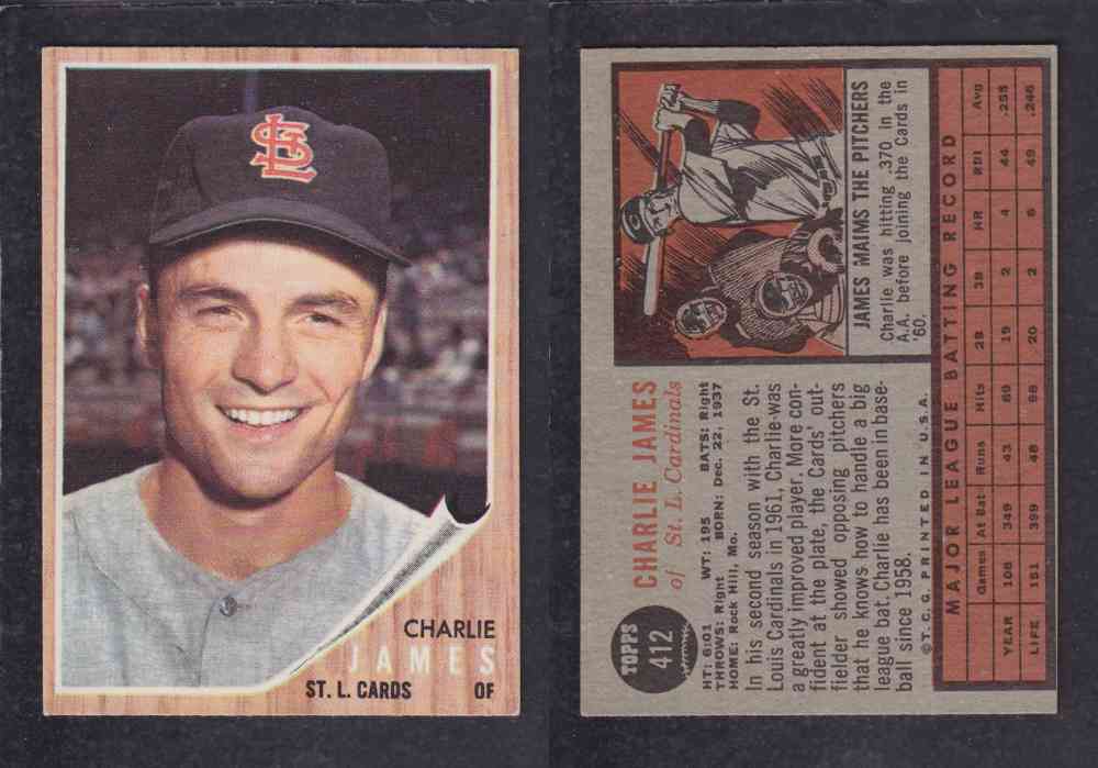 1962  TOPPS BASEBALL CARD #412  C. JAMES photo