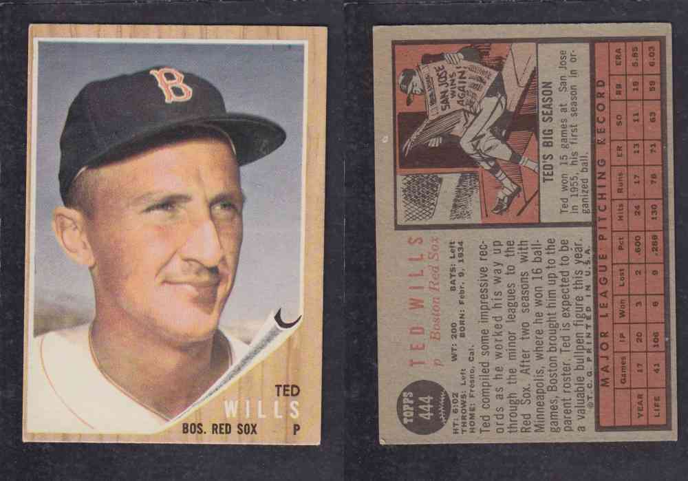 1962 TOPPS BASEBALL CARD #444 T. WILLS photo 1962 TOPPS BASEBALL CARD #444 T. WILLS photo