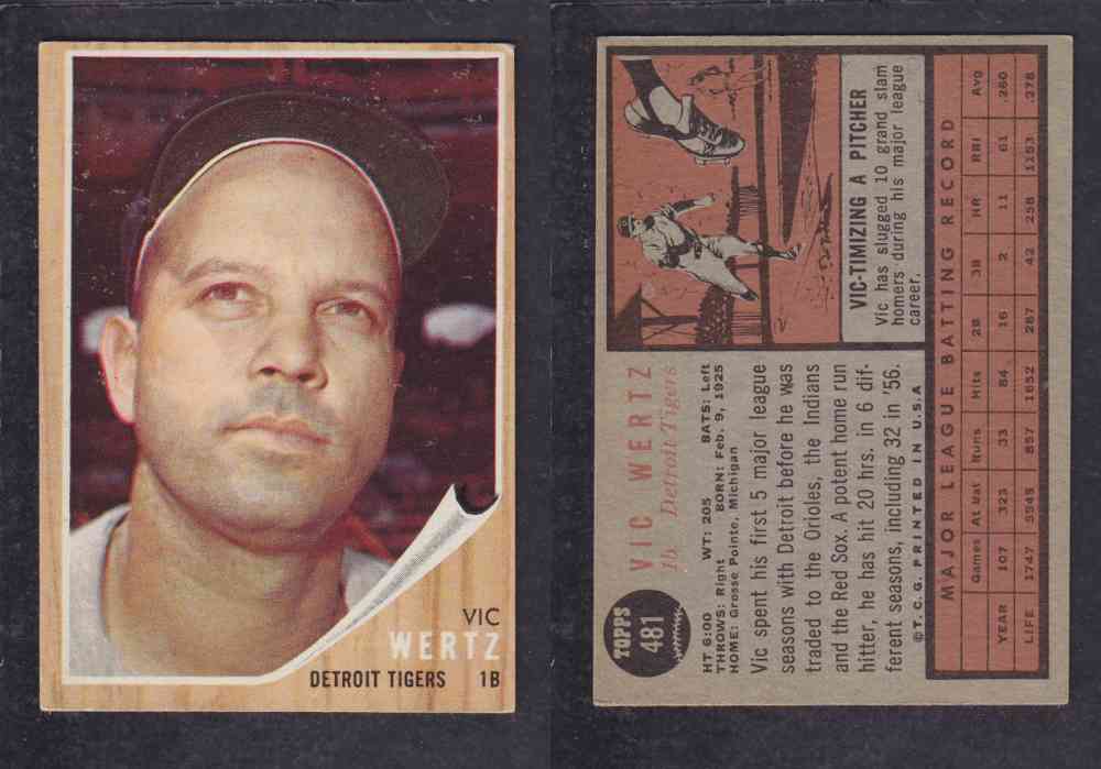 1962  TOPPS BASEBALL CARD #481  V. WERTZ photo