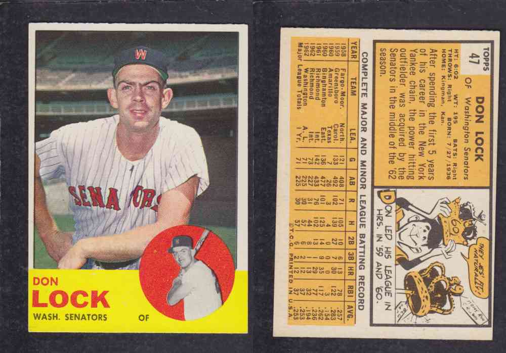 1963 TOPPS BASEBALL CARD #47 D. LOCK photo 1963 TOPPS BASEBALL CARD #47 D. LOCK photo
