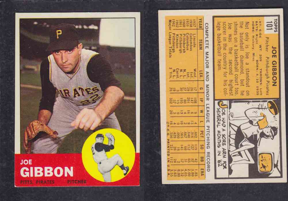 1963  TOPPS BASEBALL CARD  #101  J. GIBBON photo