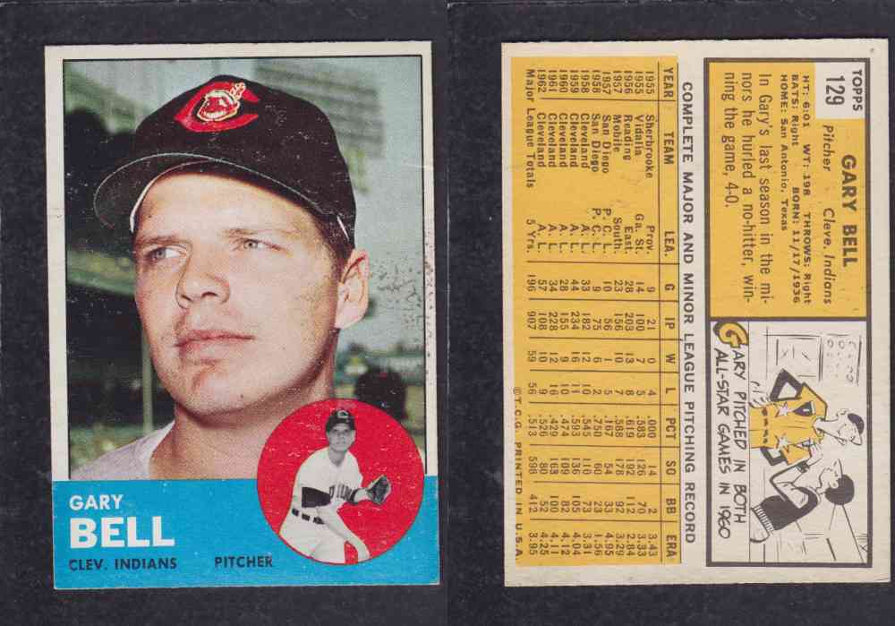 1963 TOPPS BASEBALL CARD #129 G. BELL photo 1963 TOPPS BASEBALL CARD #129 G. BELL photo