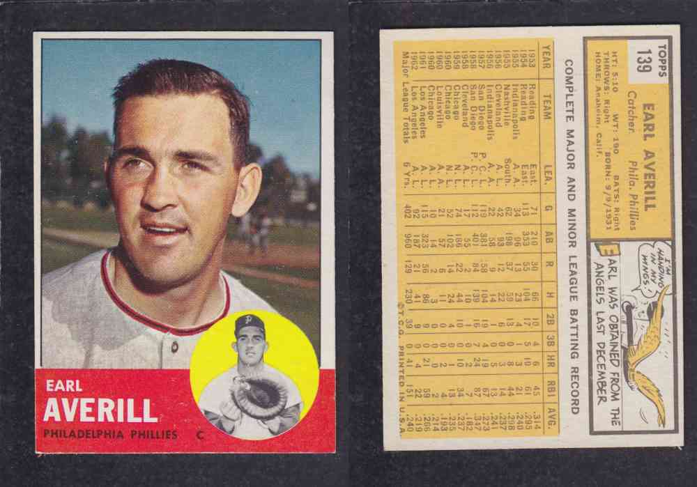 1963 TOPPS BASEBALL CARD #139 E. AVERILL photo 1963 TOPPS BASEBALL CARD #139 E. AVERILL photo
