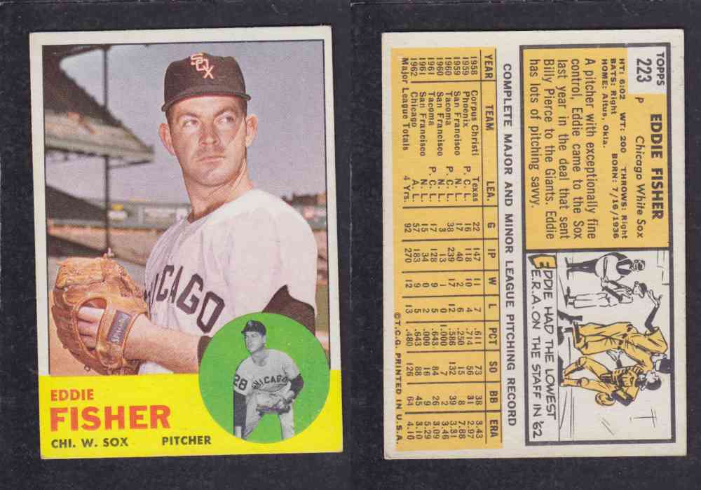 1963 TOPPS BASEBALL CARD #223 E. FISHER photo 1963 TOPPS BASEBALL CARD #223 E. FISHER photo
