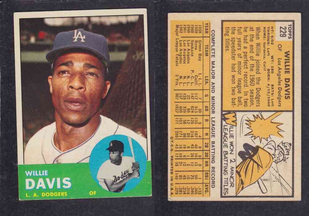 1963 TOPPS BASEBALL CARD #229 W. DAVIS photo 1963 TOPPS BASEBALL CARD #229 W. DAVIS photo