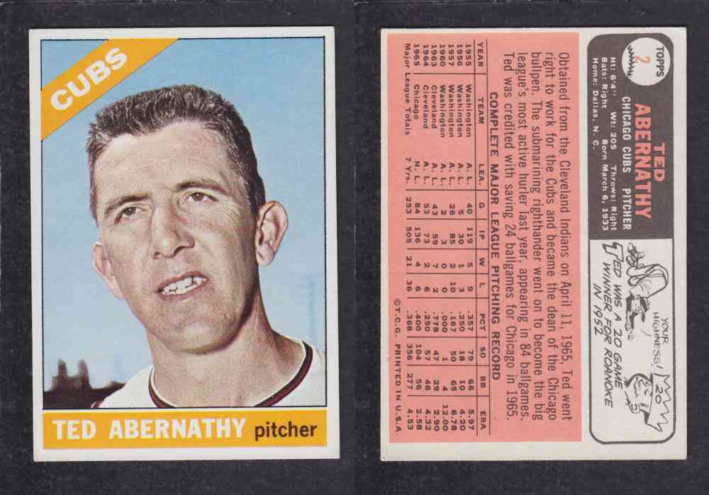 1966 TOPPS BASEBALL CARD #2 T. ABERNATHY photo 1966 TOPPS BASEBALL CARD #2 T. ABERNATHY photo