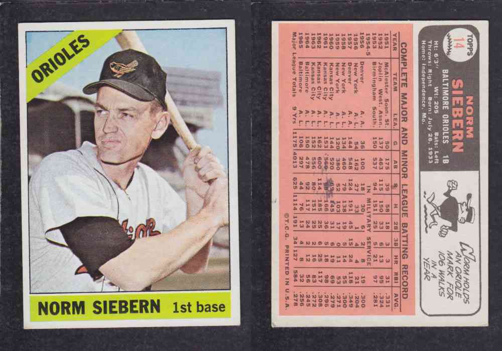 1966 TOPPS BASEBALL CARD #14 N. SIEBERN photo 1966 TOPPS BASEBALL CARD #14 N. SIEBERN photo