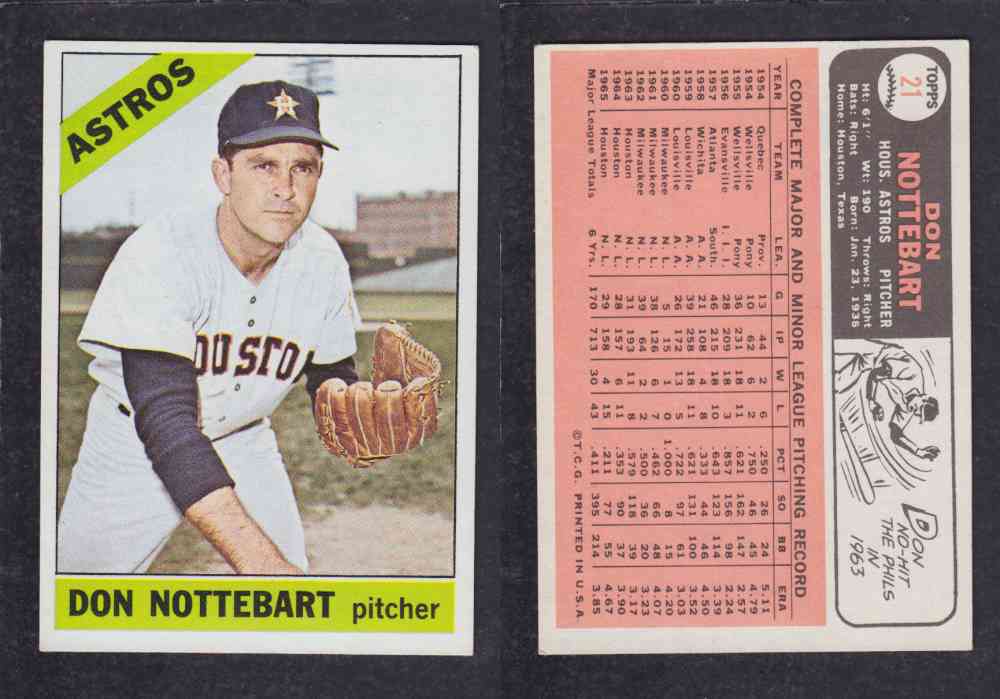 1966 TOPPS BASEBALL CARD #21 D. NOTTEBART photo 1966 TOPPS BASEBALL CARD #21 D. NOTTEBART photo