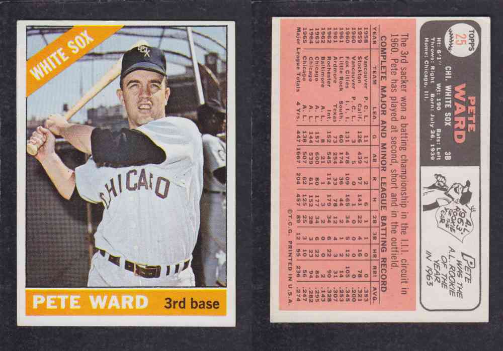 1966 TOPPS BASEBALL CARD #25 P. WARD photo 1966 TOPPS BASEBALL CARD #25 P. WARD photo