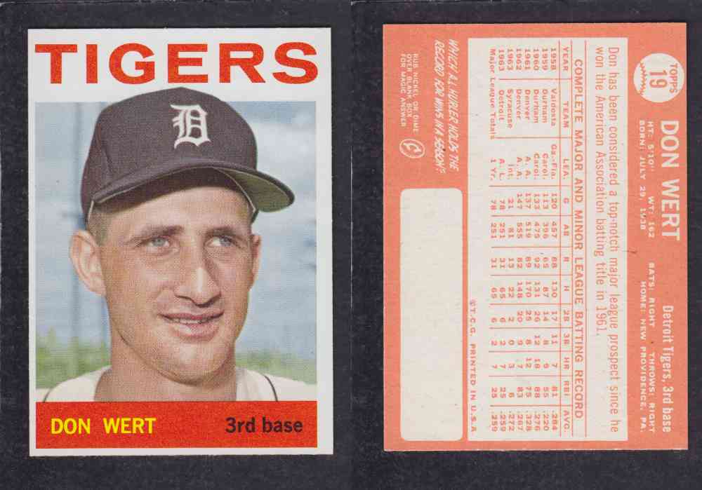 1964 TOPPS BASEBALL CARD #19 D. WERT photo 1964 TOPPS BASEBALL CARD #19 D. WERT photo