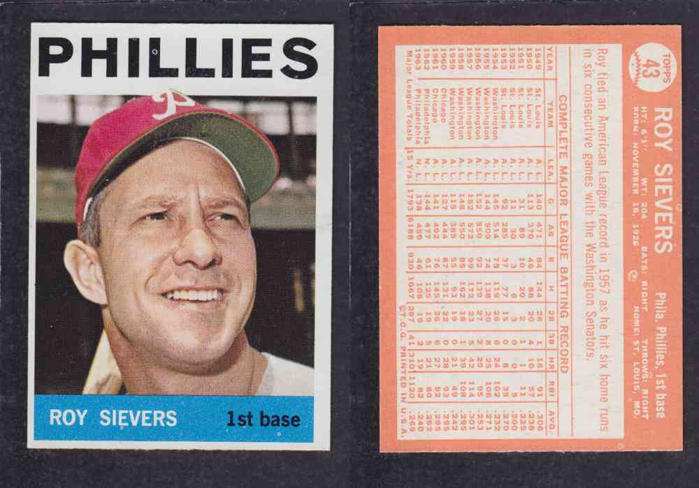 1964 TOPPS BASEBALL CARD #43 R. SIEVERS photo 1964 TOPPS BASEBALL CARD #43 R. SIEVERS photo