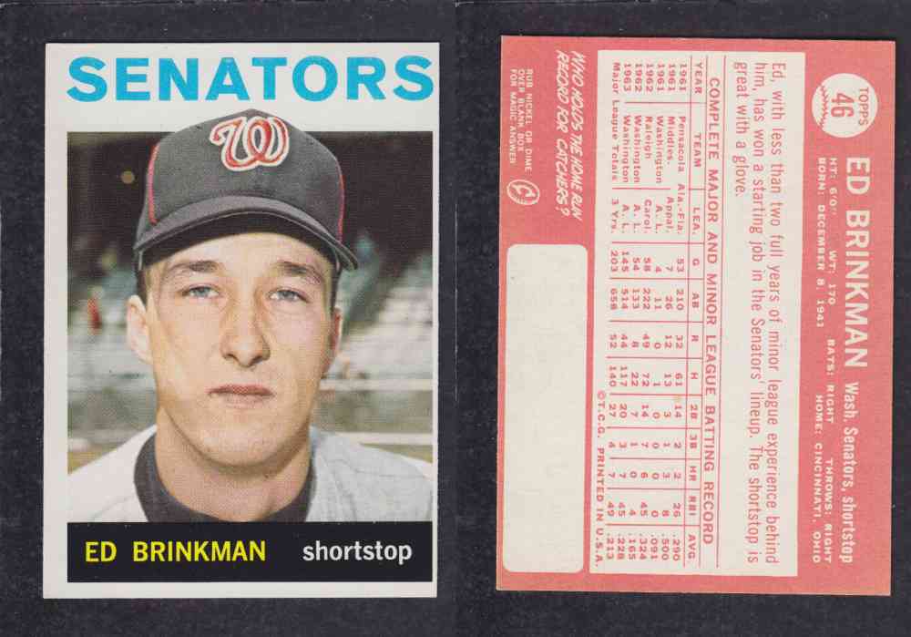 1964 TOPPS BASEBALL CARD #46 E. BRINKMAN photo 1964 TOPPS BASEBALL CARD #46 E. BRINKMAN photo