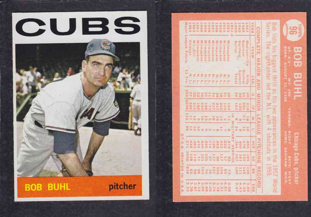 1964 TOPPS BASEBALL CARD #96 B. BUHL photo 1964 TOPPS BASEBALL CARD #96 B. BUHL photo