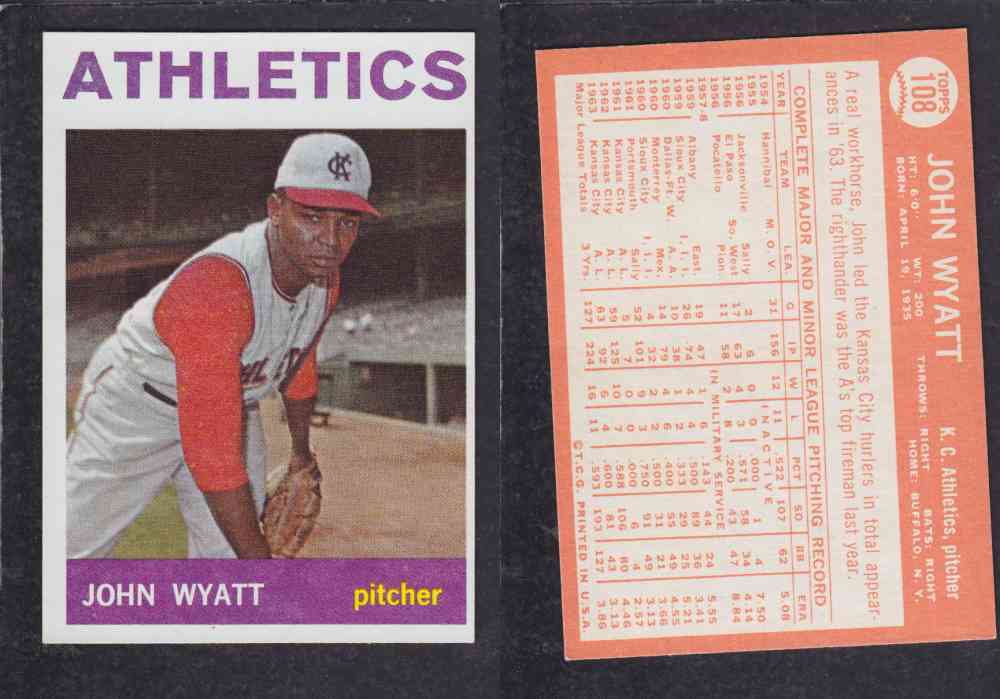 1964 TOPPS BASEBALL CARD #108 J. WYATT photo 1964 TOPPS BASEBALL CARD #108 J. WYATT photo